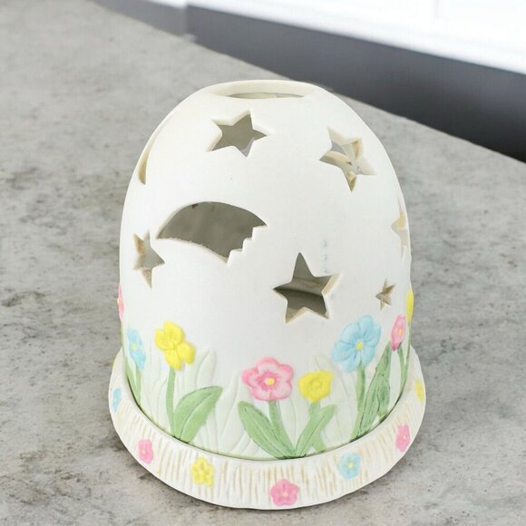 1990s Partylite Retired Ceramic Celestial Garden Tealight Holder Fairly Light - Picture 1 of 15